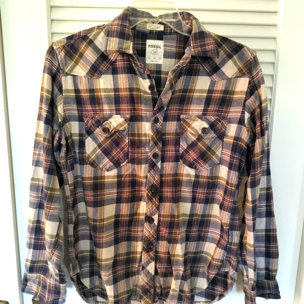 Fossil Women's Western Style Classic Fit Flannel Shirt Size Medium